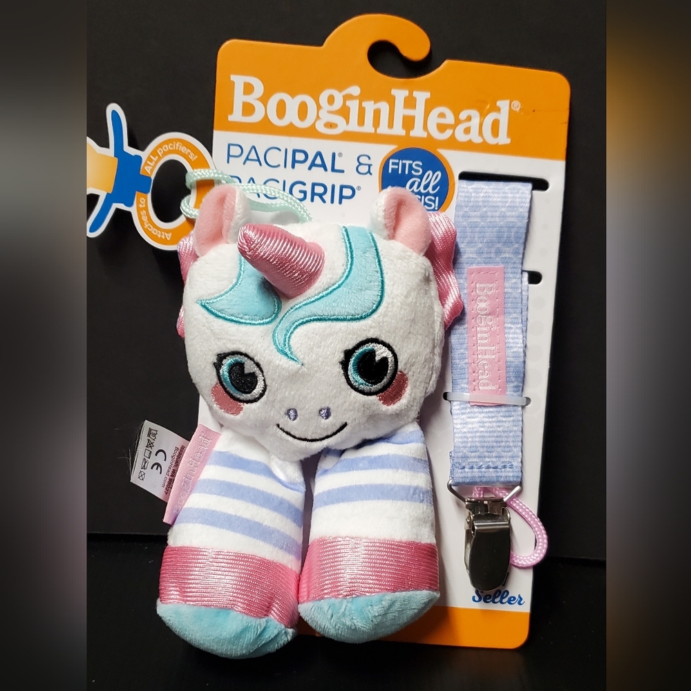 BooginHead Plush PaciPal & PaciGrip Universal Pacifier Holder Set Unicorn Clip